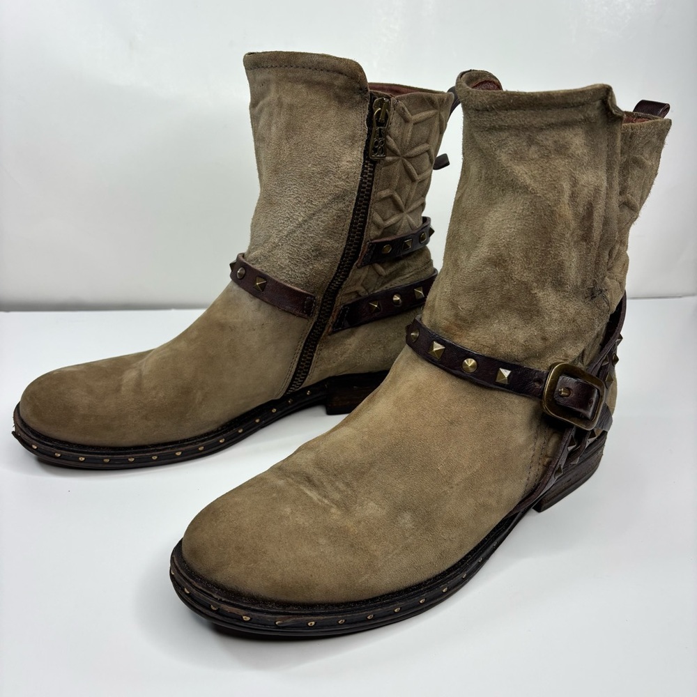 A.S. 98 Ankle Boots Women’s 9 9.5 Leather Grunge Biker Buckles Studs Distressed